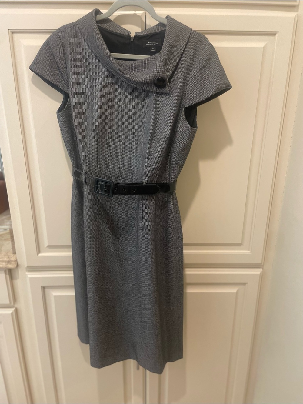Taylor & Sage Gray Cap-Sleeve Midi Dress with Black Belt